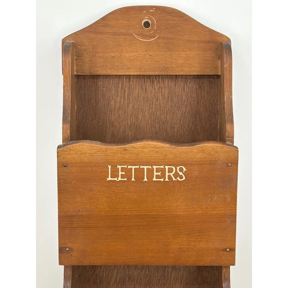 Vintage Wood Wall Letter Bill Organizer Key Holder Brass Eagle Americana MCM